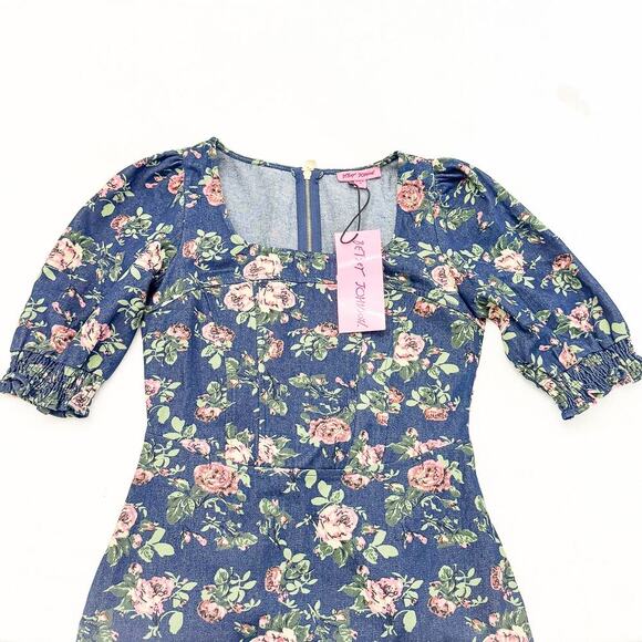 Betsey Johnson Medium Blue Flower Patterned Print Dress Size M NWT $109 - Picture 6 of 6